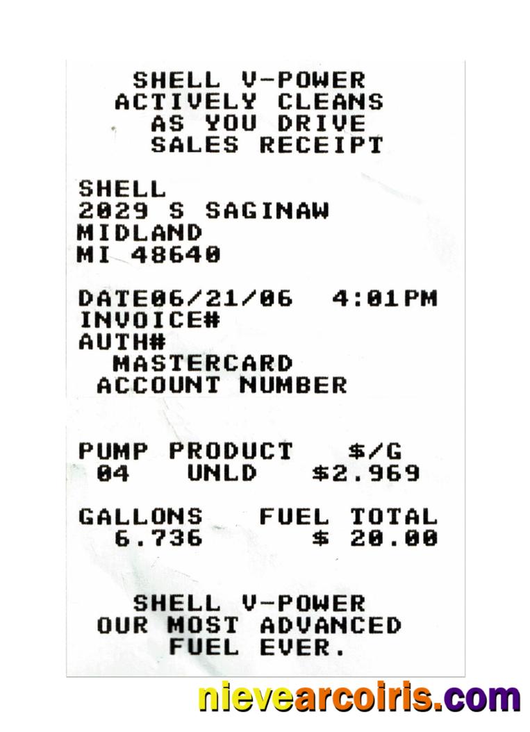 SHELL V-POWER payment receipt